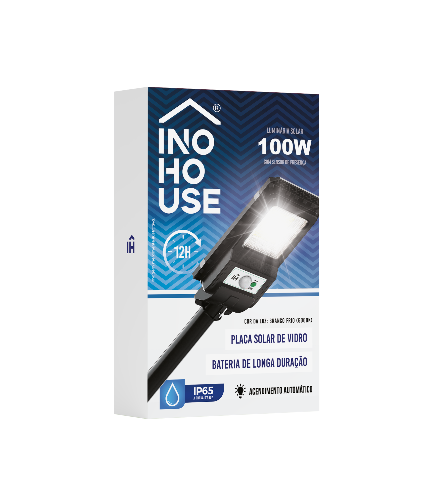 Luminaria Holofote Solar 100w Poste 1000 Lumens IP65 Preta Inohouse